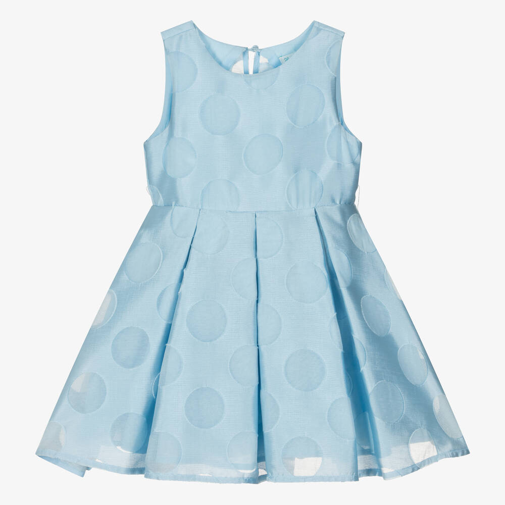 Abel & Lula-Girls Blue Organza Polka Dot Dress | Childrensalon Outlet