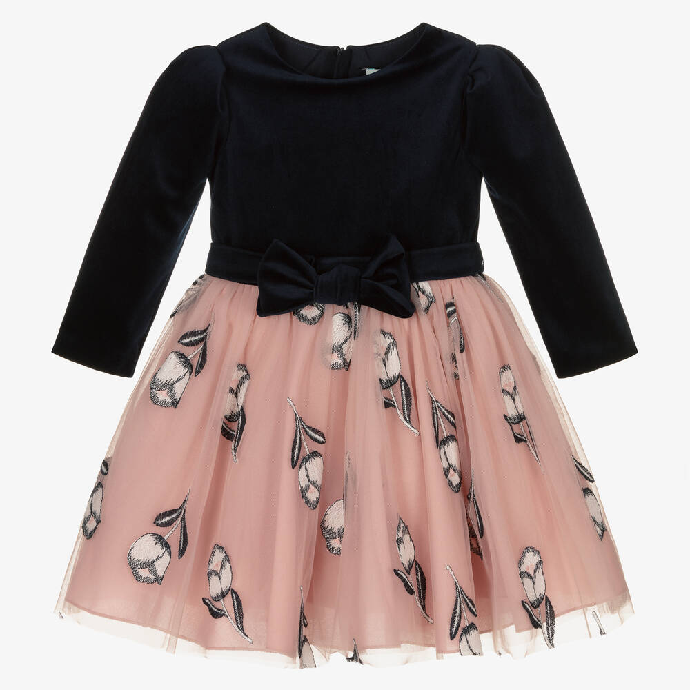 Abel & Lula - Robe bleue et rose en velours | Childrensalon