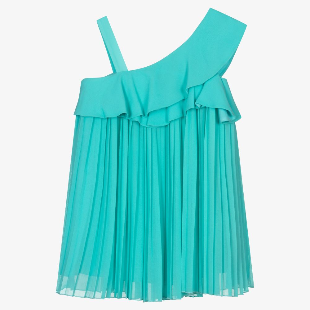 Abel & Lula-فستان شيفون كريب بكسرات لون أزرق تركواز | Childrensalon Outlet