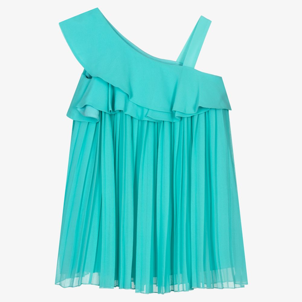 Abel & Lula - Girls Blue Pleated Dress | Childrensalon