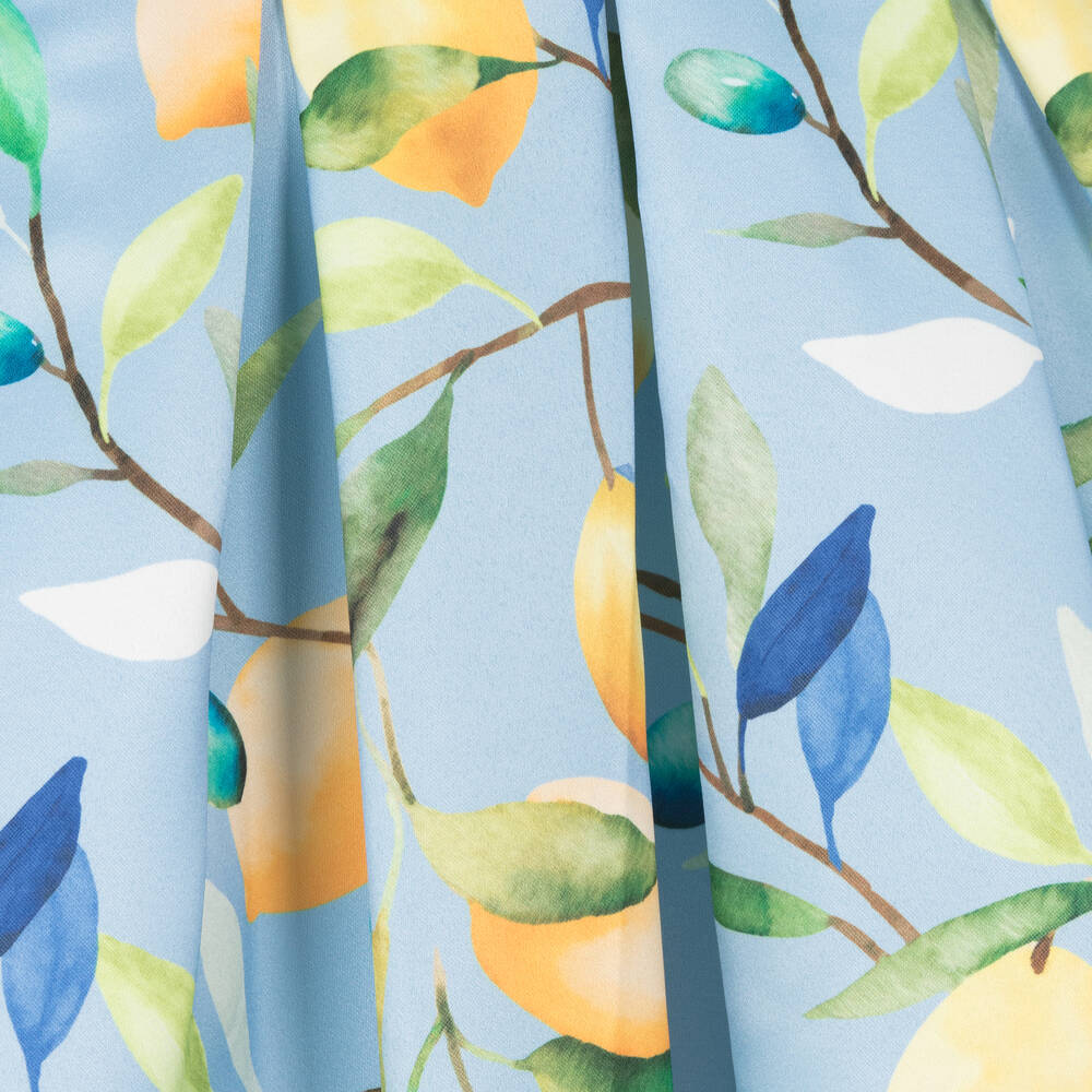 Abel & Lula-Girls Blue Satin Lemon Print Dress | Childrensalon Outlet