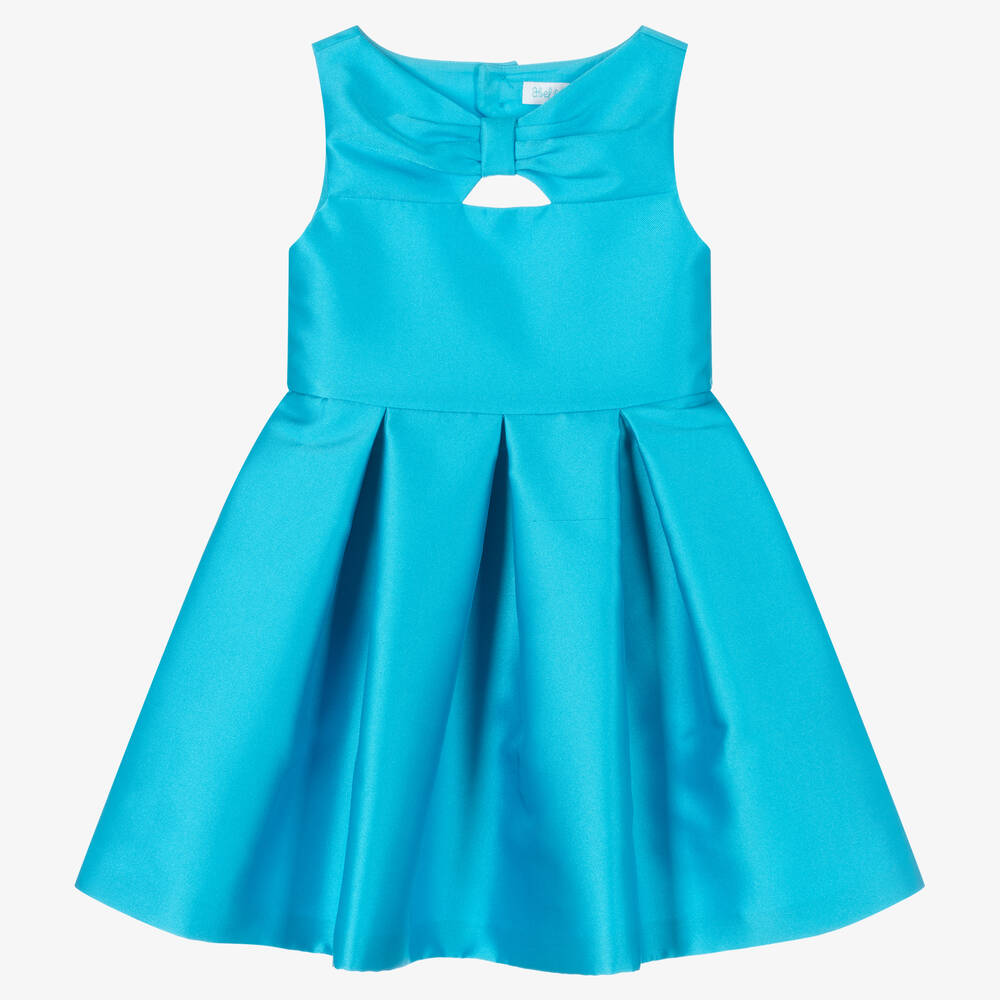 Abel & Lula - Girls Blue Satin Pleated Dress | Childrensalon