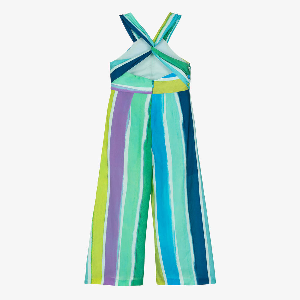 Abel & Lula-Girls Blue Stripe Satin Jumpsuit | Childrensalon Outlet