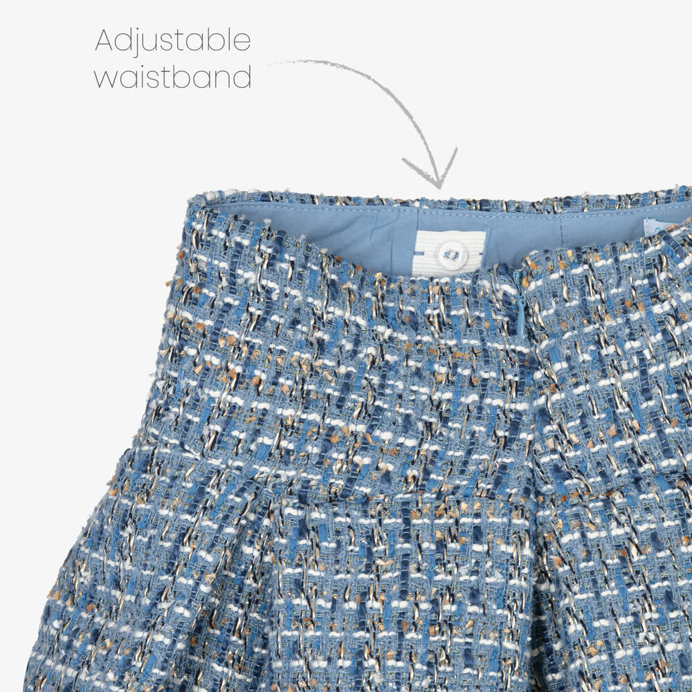 Abel & Lula-Girls Blue Tweed Pleated Skirt | Childrensalon Outlet
