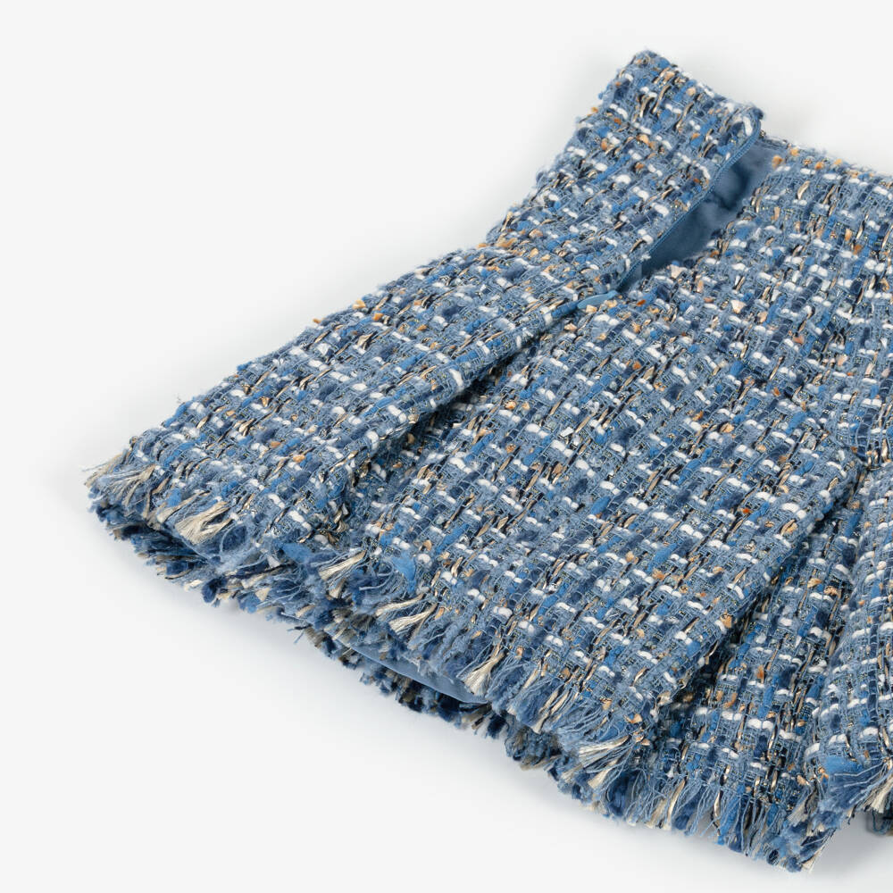 Abel & Lula-Girls Blue Tweed Pleated Skirt | Childrensalon Outlet