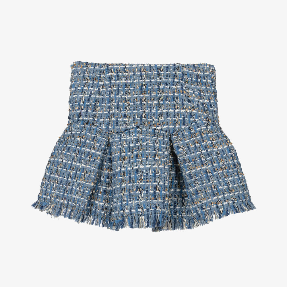 Abel & Lula-Girls Blue Tweed Pleated Skirt | Childrensalon Outlet