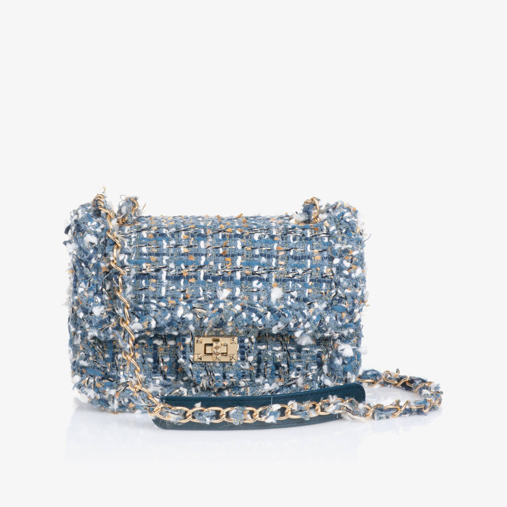 Abel & Lula-Girls Blue Tweed Shoulder Bag (21cm) | Childrensalon Outlet