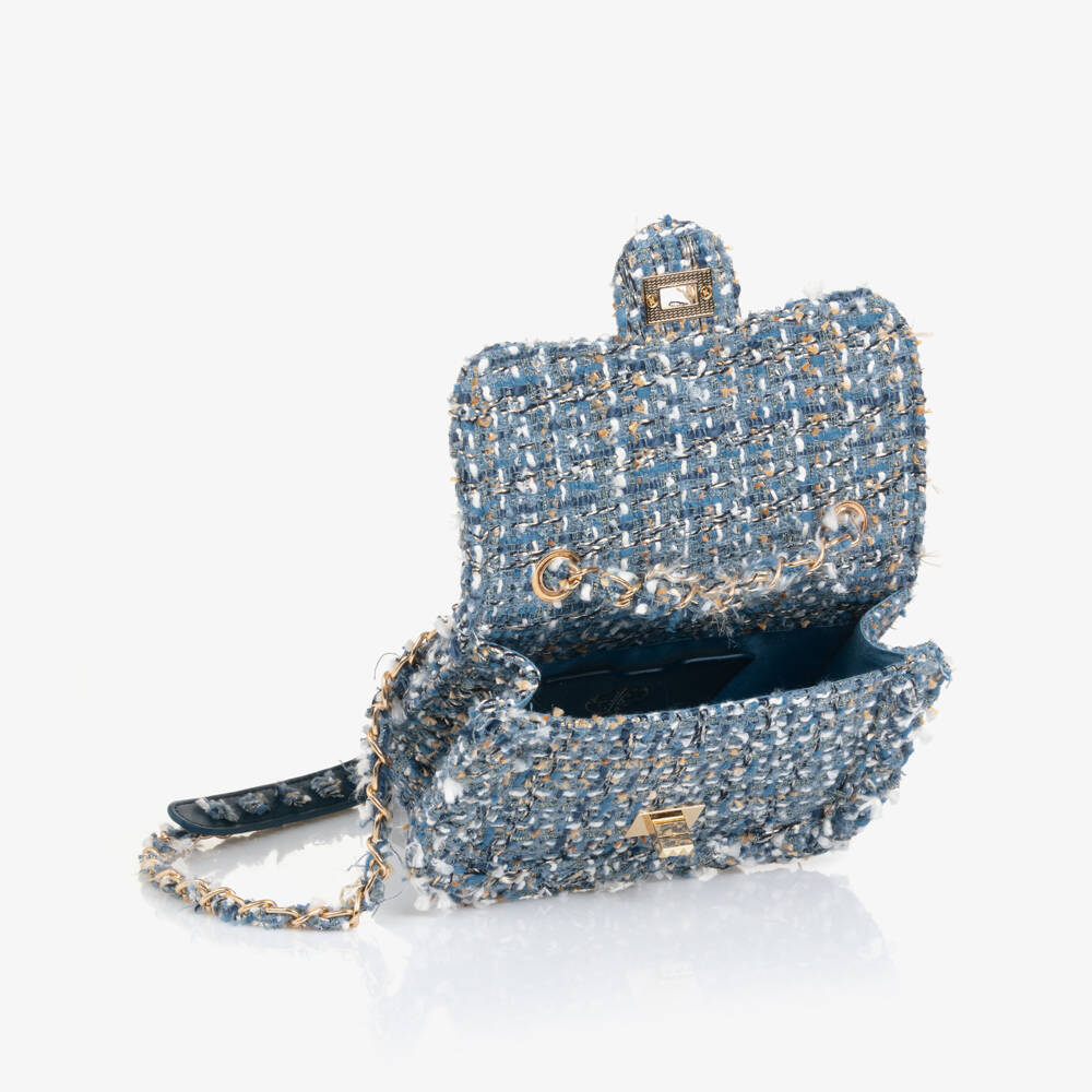 Abel & Lula-Girls Blue Tweed Shoulder Bag (21cm) | Childrensalon Outlet