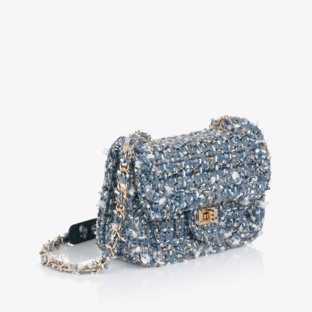 Abel & Lula-Girls Blue Tweed Shoulder Bag (21cm) | Childrensalon Outlet