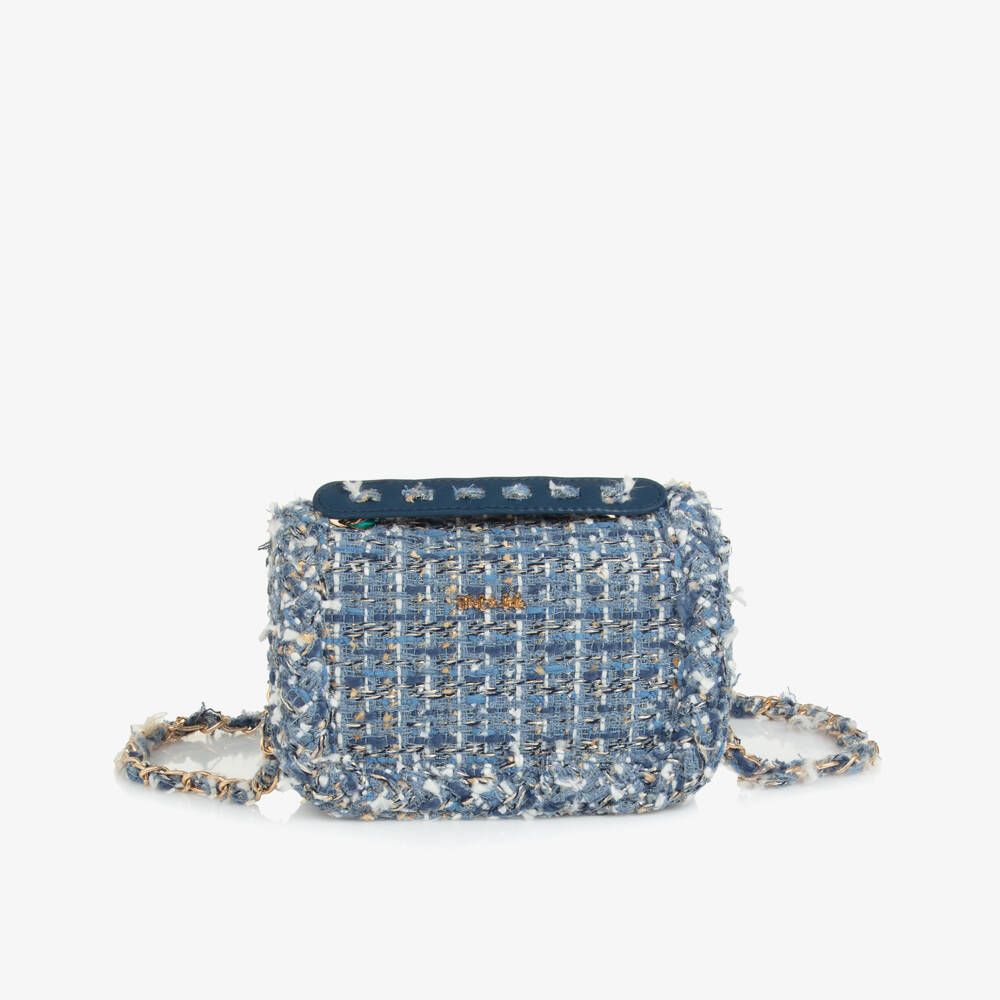 Abel & Lula-Girls Blue Tweed Shoulder Bag (21cm) | Childrensalon Outlet