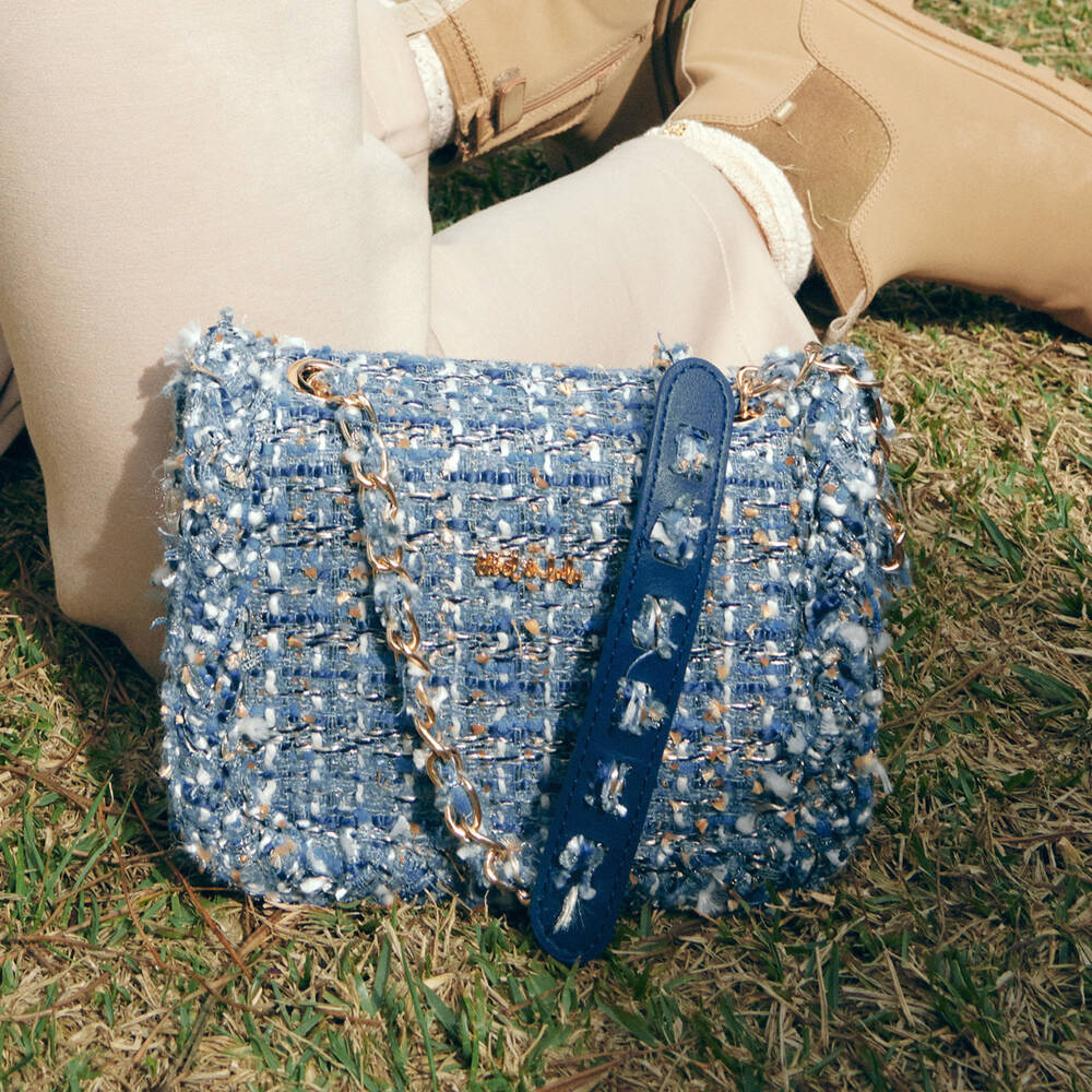 Abel & Lula-Girls Blue Tweed Shoulder Bag (21cm) | Childrensalon Outlet