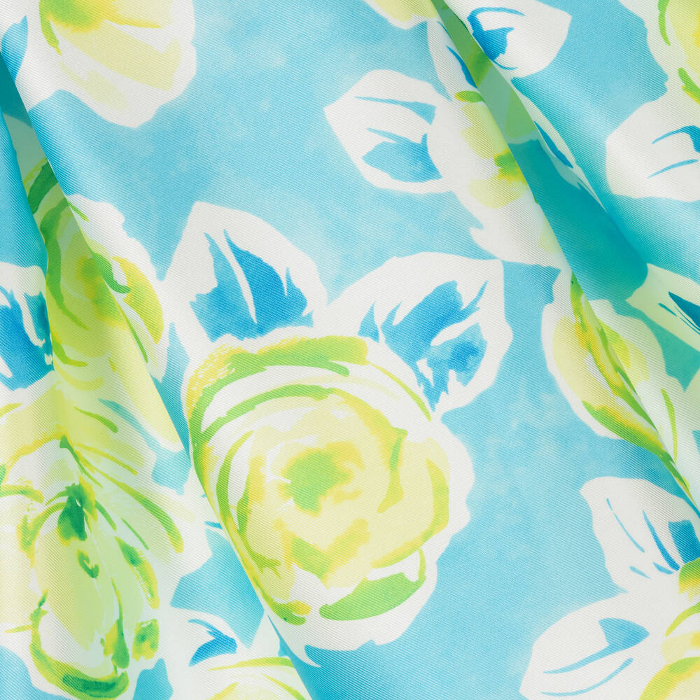 Abel & Lula-فستان ساتان لون أصفر وأزرق بطبعة ورود | Childrensalon Outlet