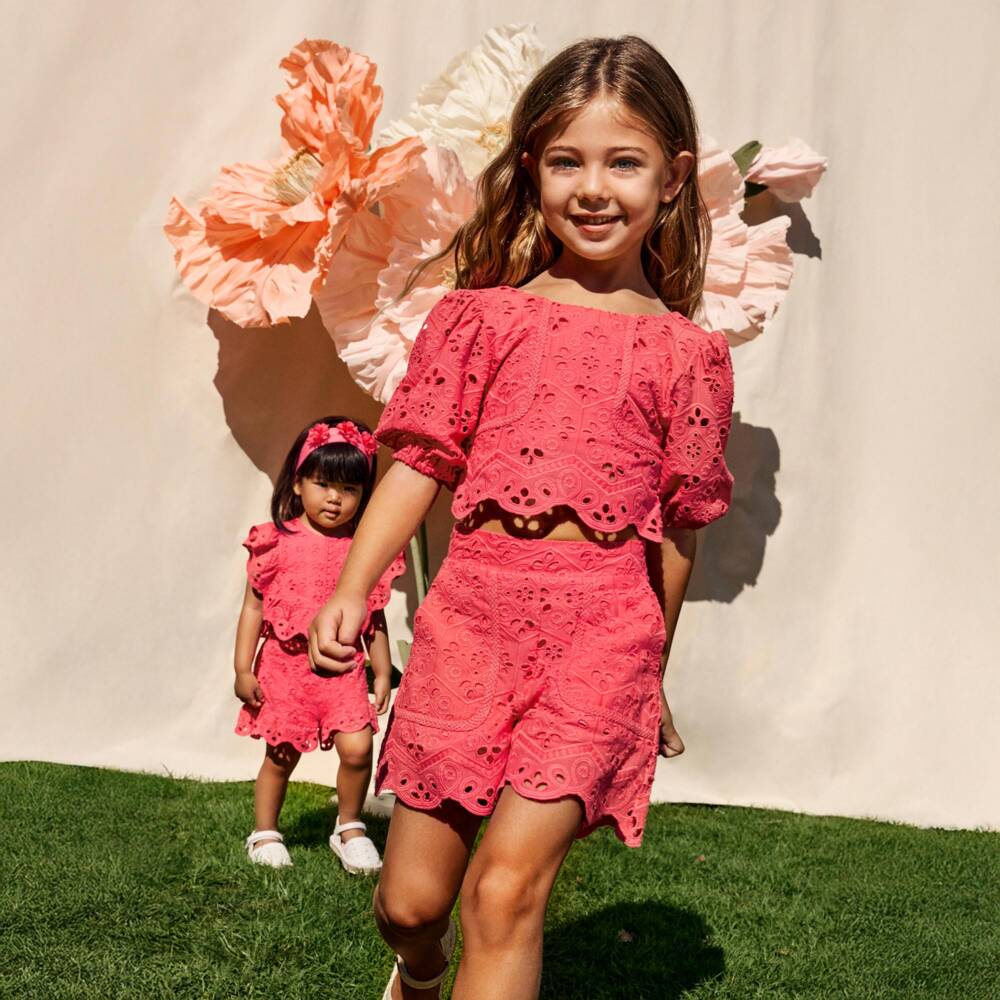 Abel & Lula-Girls Blush Broderie Ensemble | Childrensalon Outlet