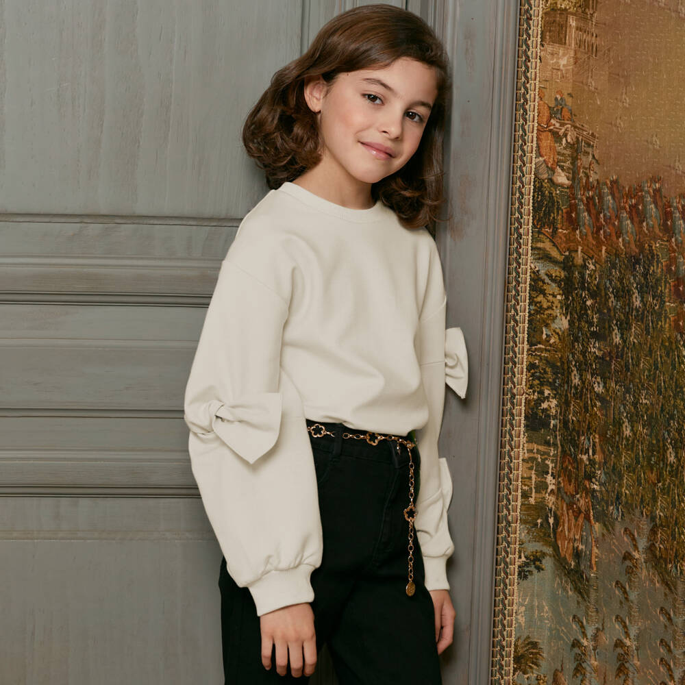 Abel & Lula-Girls Blush Jersey Top with Ribbons | Childrensalon Outlet