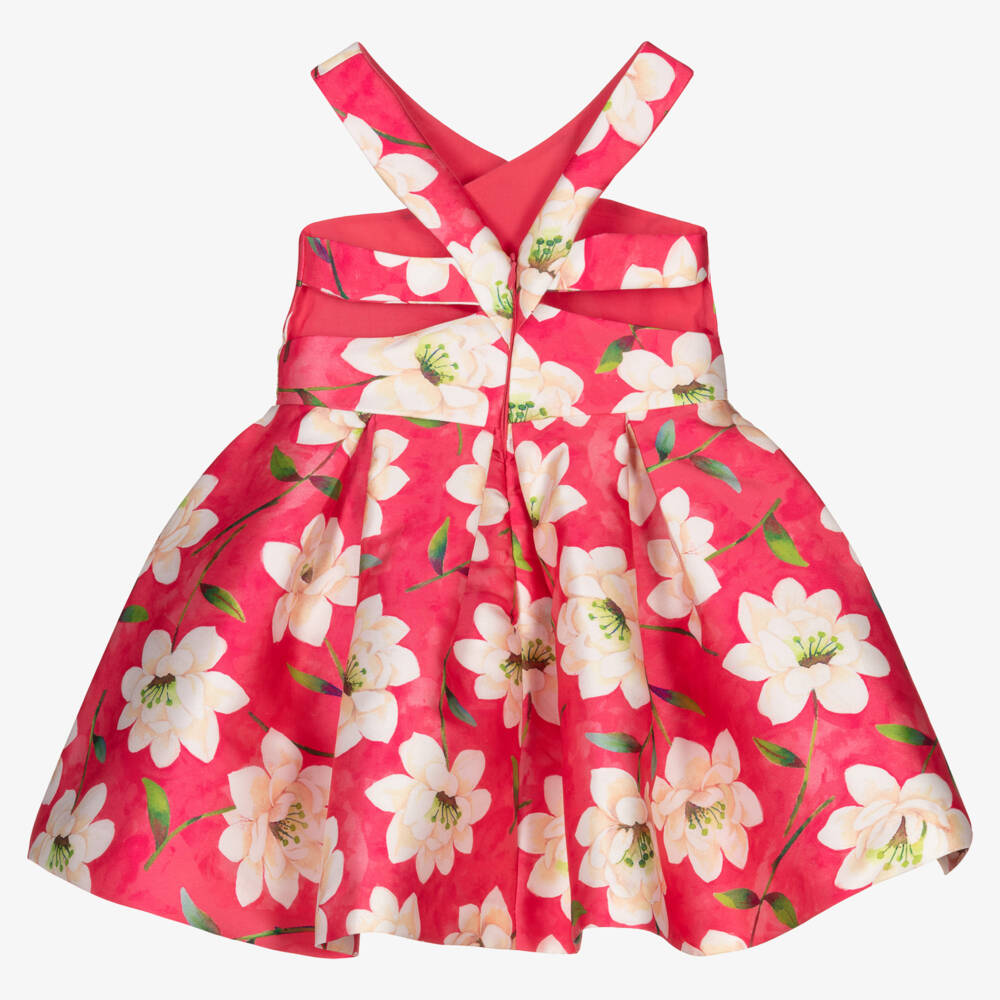 Abel & Lula-فستان ساتان لون زهري بطبعة ورود | Childrensalon Outlet