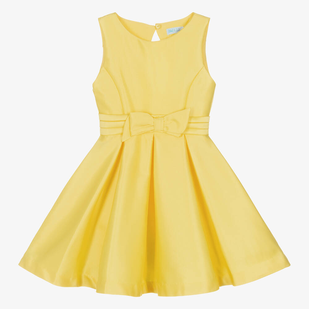 Abel & Lula-Girls Bright Yellow Satin Twill Dress | Childrensalon Outlet