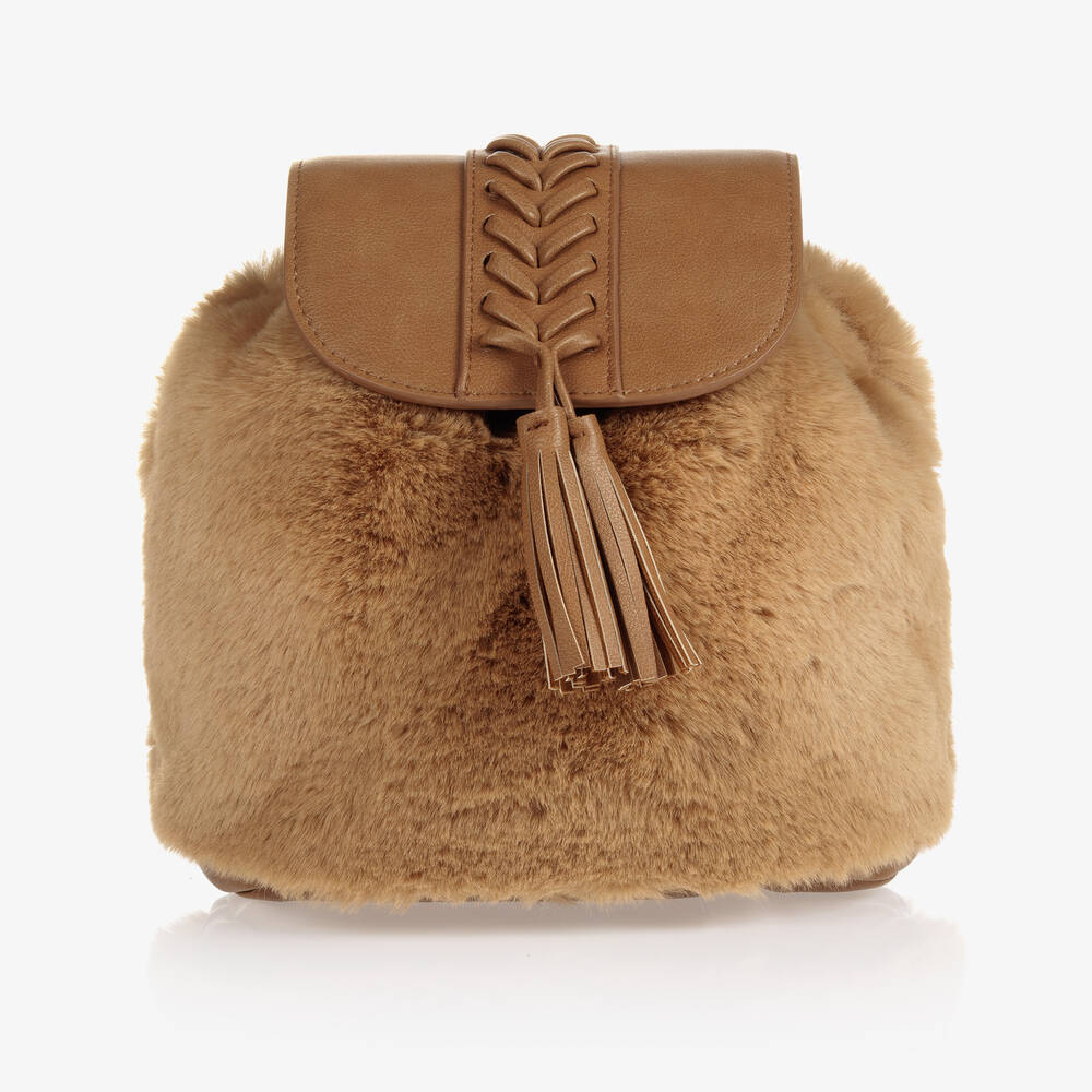 Abel & Lula - Girls Brown Faux Fur Backpack (24cm) | Childrensalon