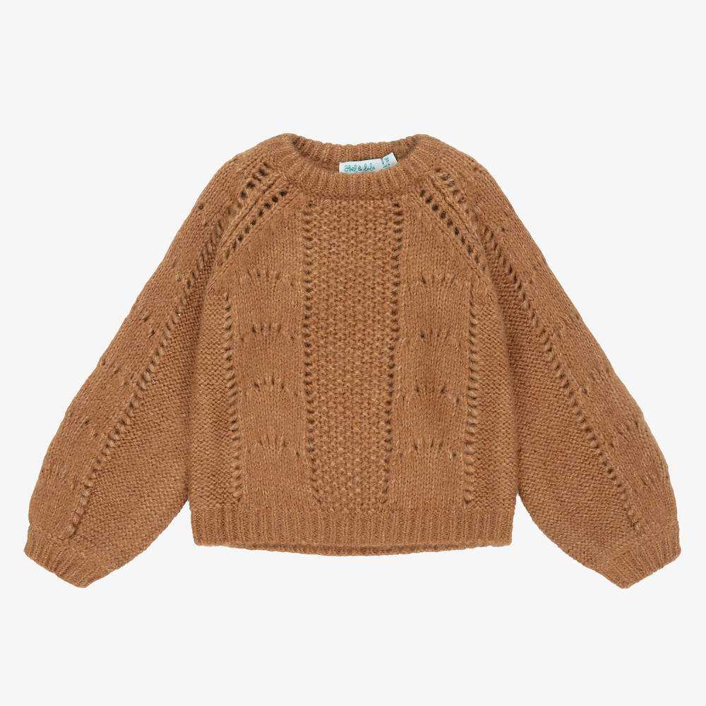 Abel & Lula - Pull marron en maille fille | Childrensalon