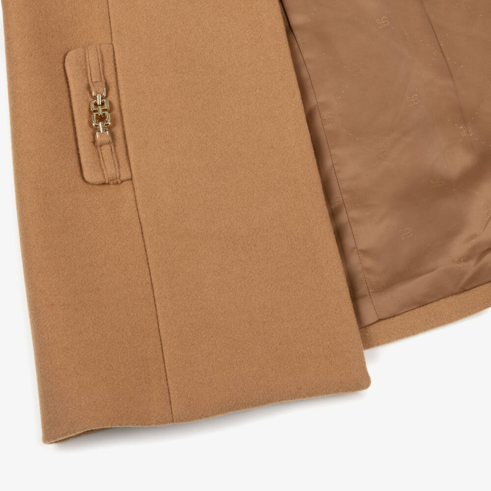 Abel & Lula-Girls Camel Brown Coat with Faux Fur Collar | Childrensalon Outlet