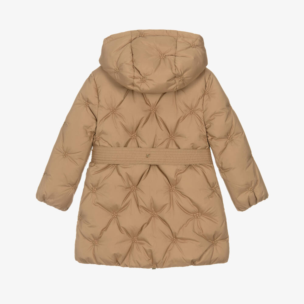 Abel & Lula-Girls Camel Brown Padded Coat with Faux Fur Collar | Childrensalon Outlet