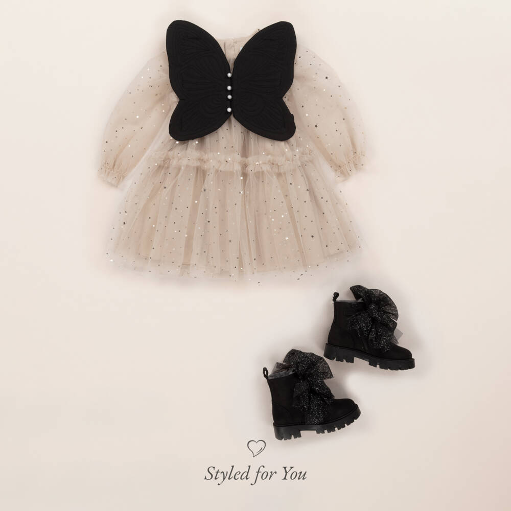 Abel & Lula-Бежевое платье из тюля с золотыми звездами для девочек | Childrensalon Outlet