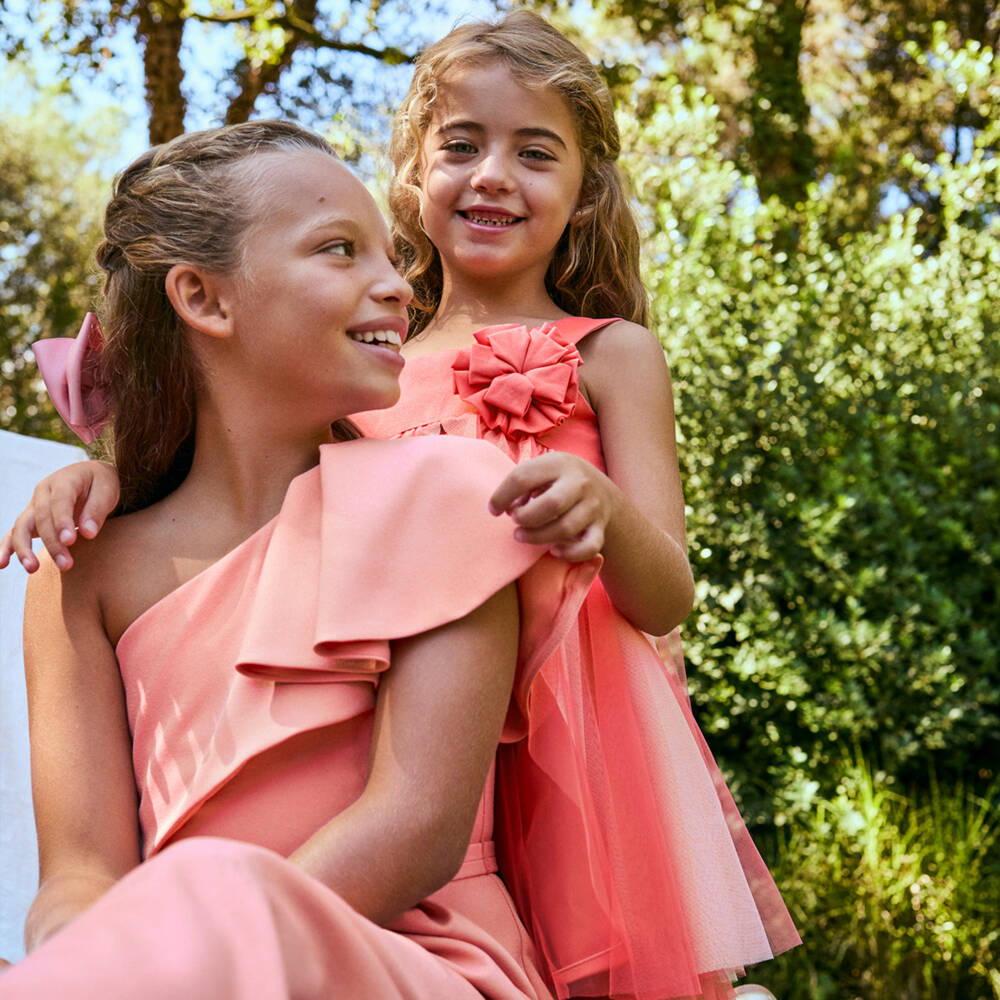 Abel & Lula-Коралловый асимметричный комбинезон из крепа для девочек | Childrensalon Outlet