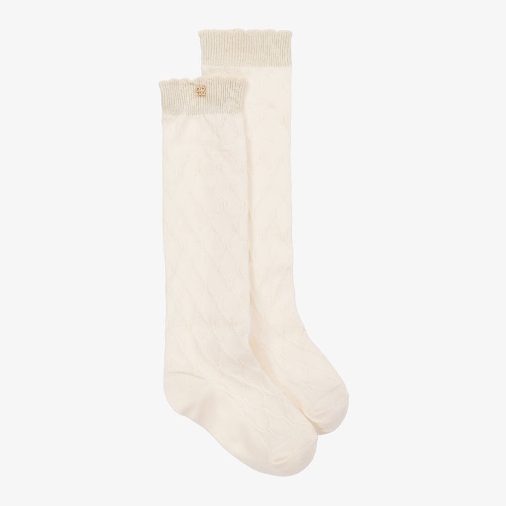 Abel & Lula-Girls Cream Cotton Knee-High Hosiery | Childrensalon Outlet