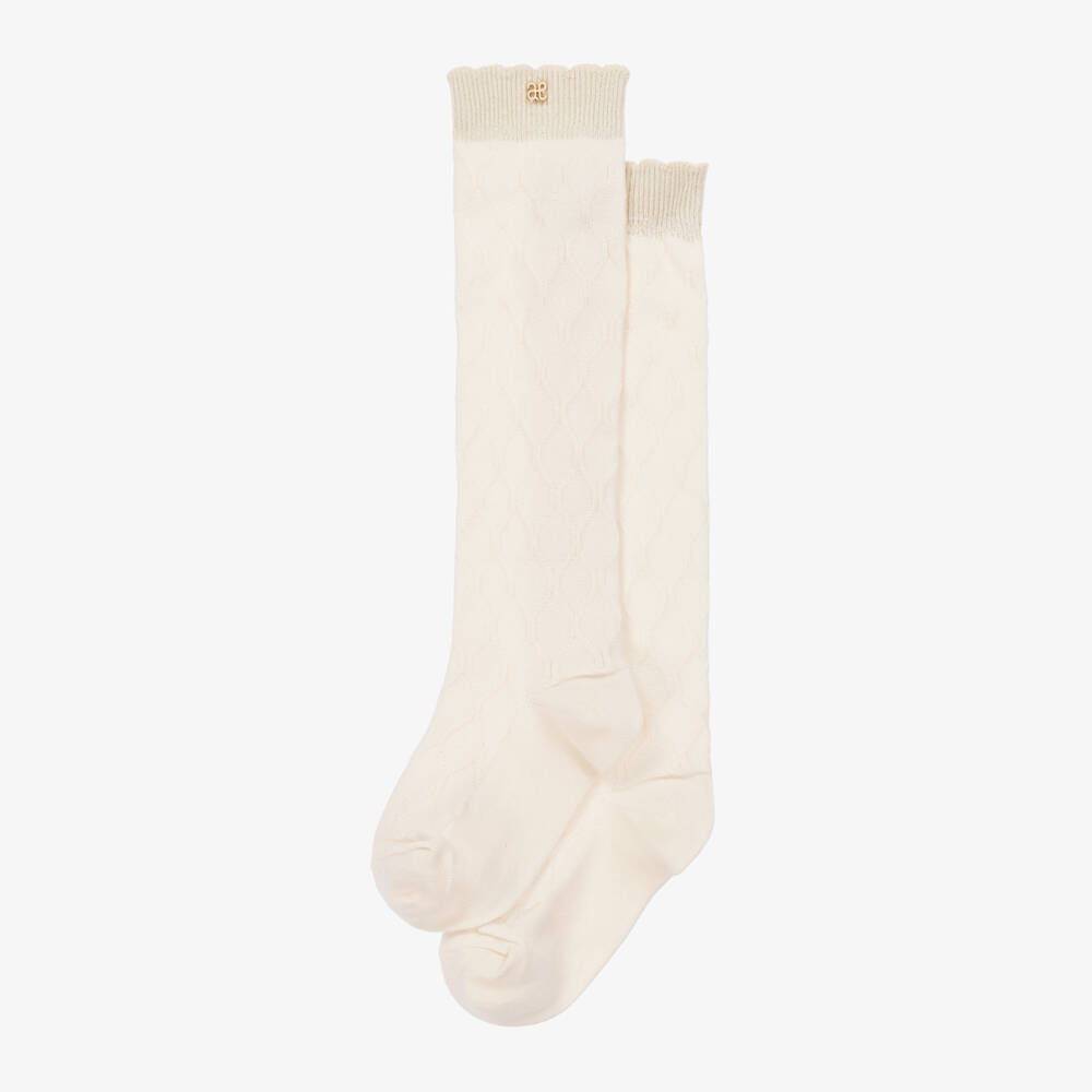 Abel & Lula-Girls Cream Cotton Knee-High Hosiery | Childrensalon Outlet