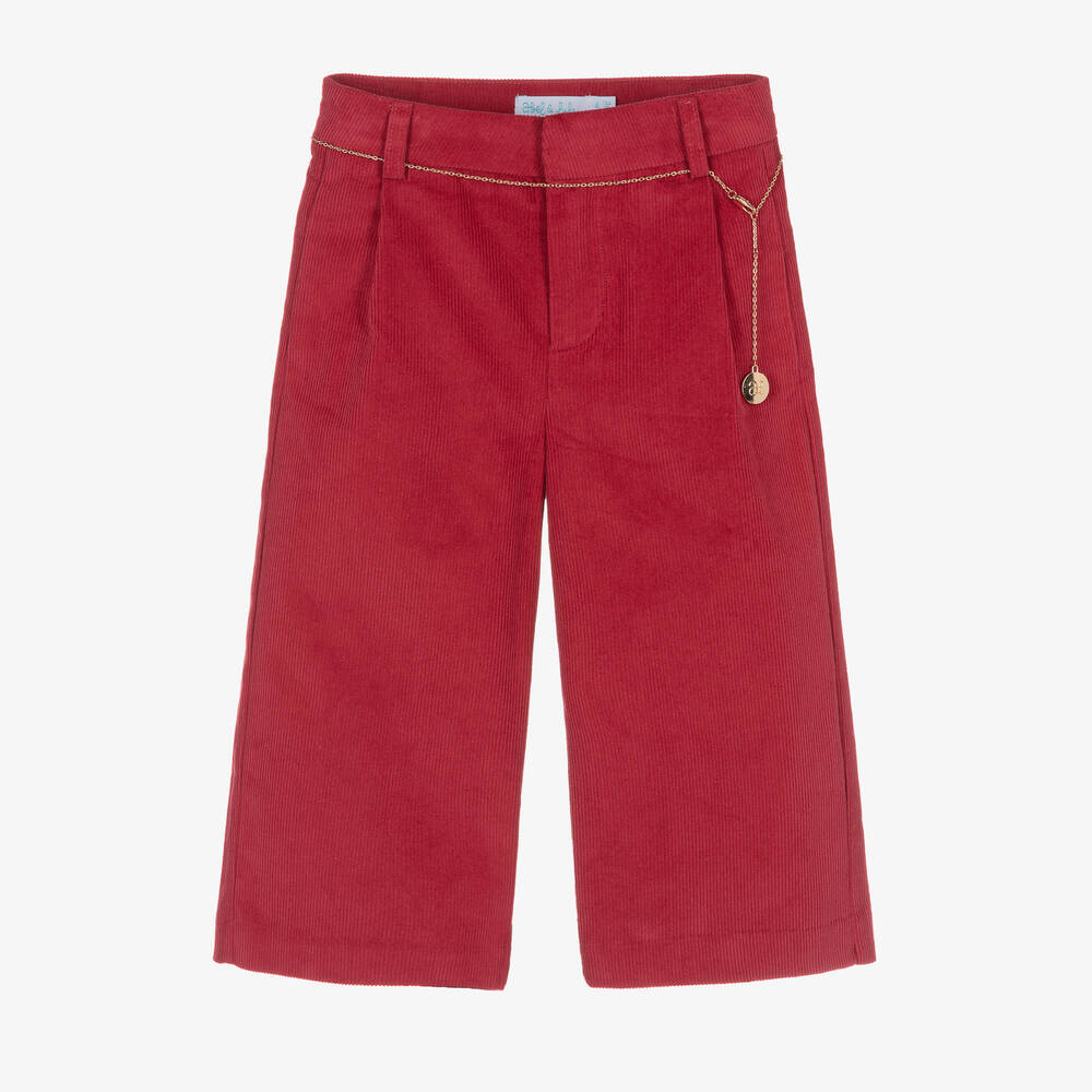 Abel & Lula - Girls Deep Pink Corduroy Wide Leg Trousers | Childrensalon