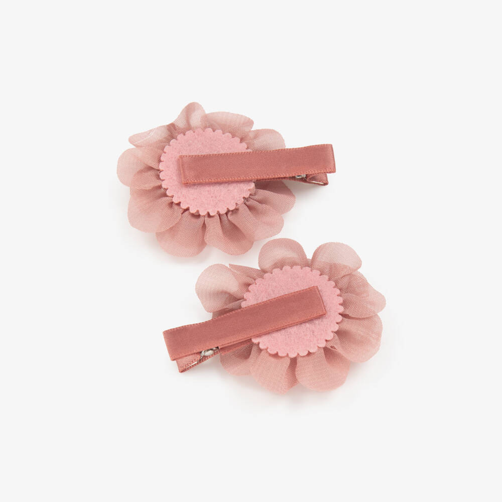 Abel & Lula-Girls Dusky Pink Tulle Flower Hairclips (2 Pack) | Childrensalon Outlet