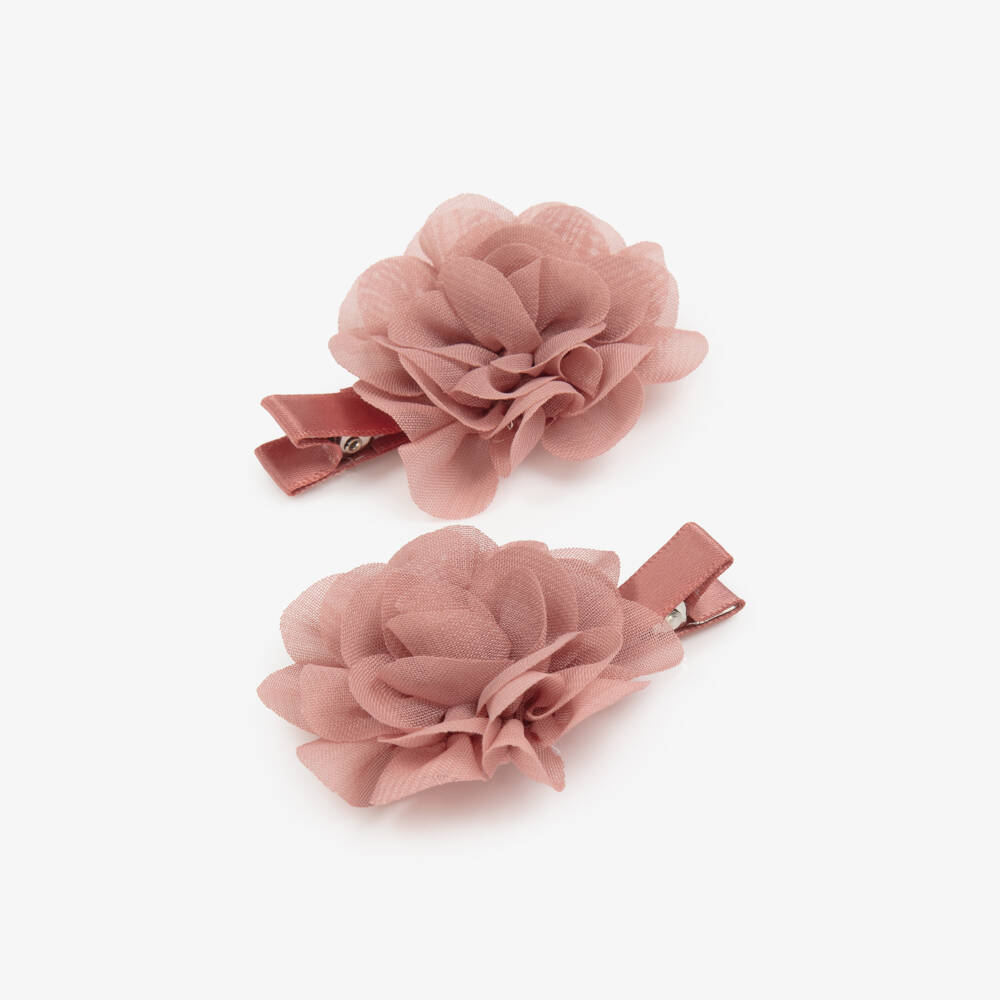 Abel & Lula-Girls Dusky Pink Tulle Flower Hairclips (2 Pack) | Childrensalon Outlet