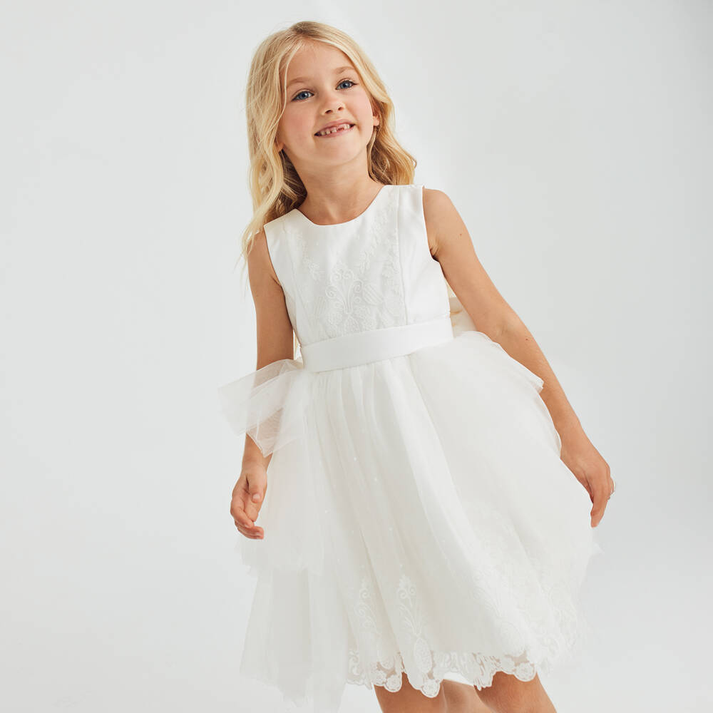 Abel & Lula-فستان فاخر من التول والدانتيل العاجي للبنات | Childrensalon Outlet