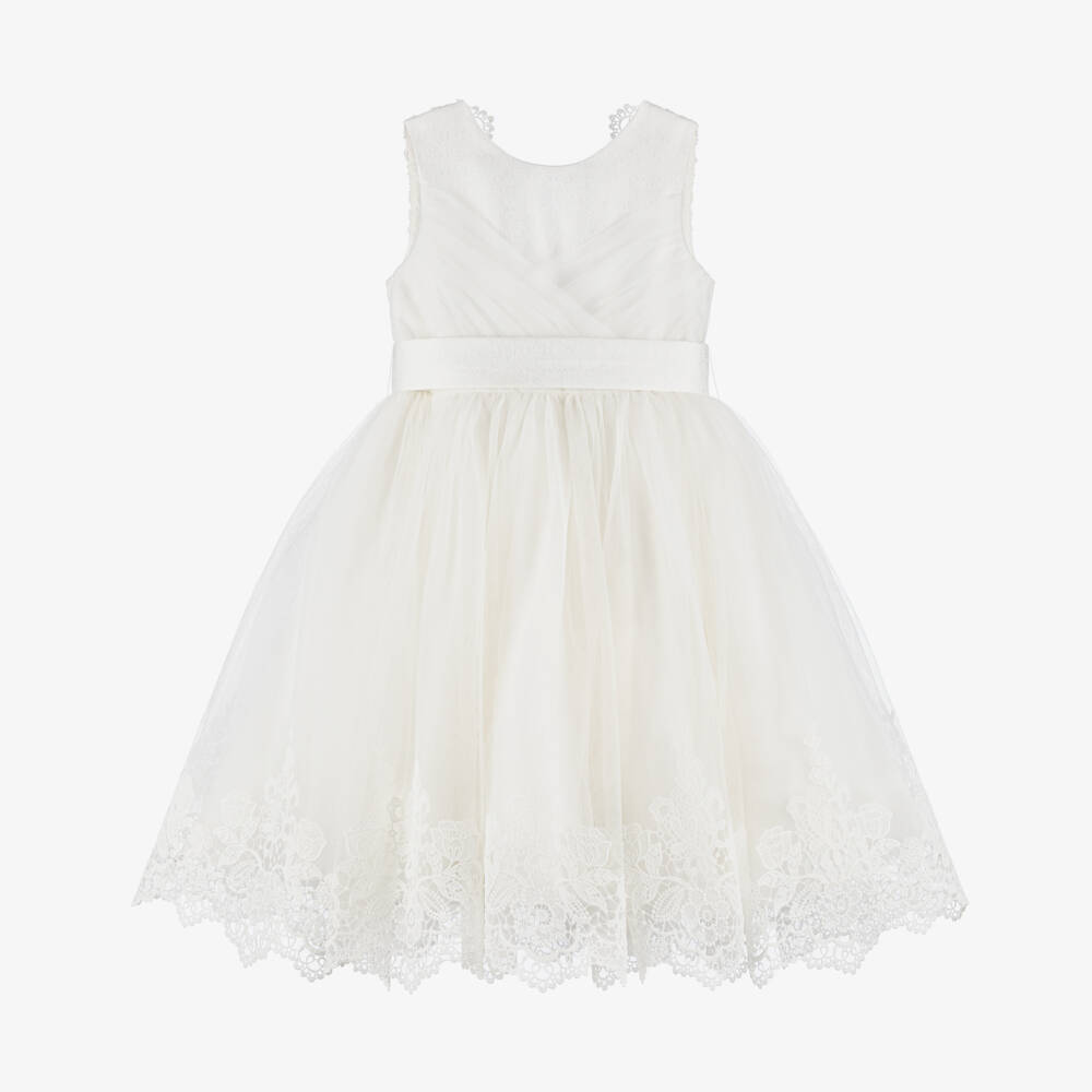 Abel & Lula-Girls Elegant Ivory Lace Tulle Gown | Childrensalon Outlet