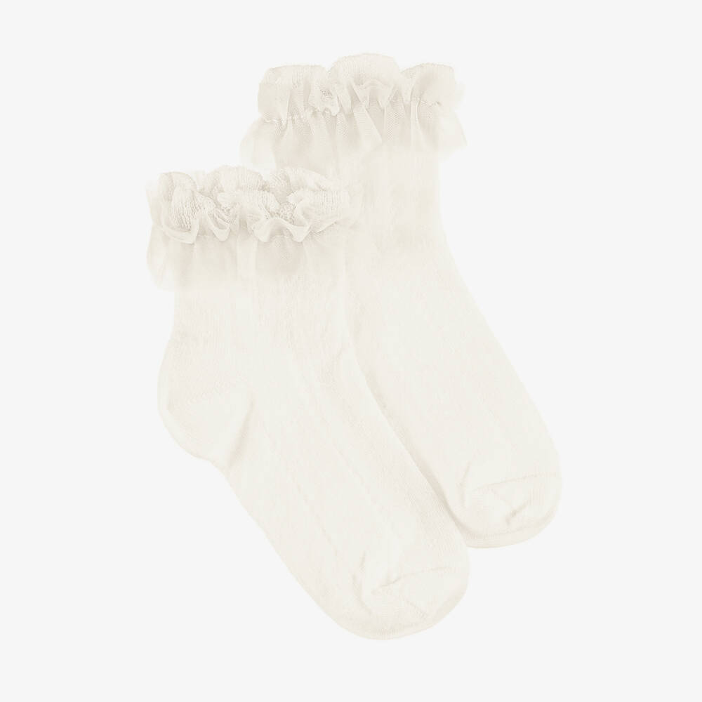 Abel & Lula-Girls Elegant Ivory Ruffled Socks | Childrensalon Outlet