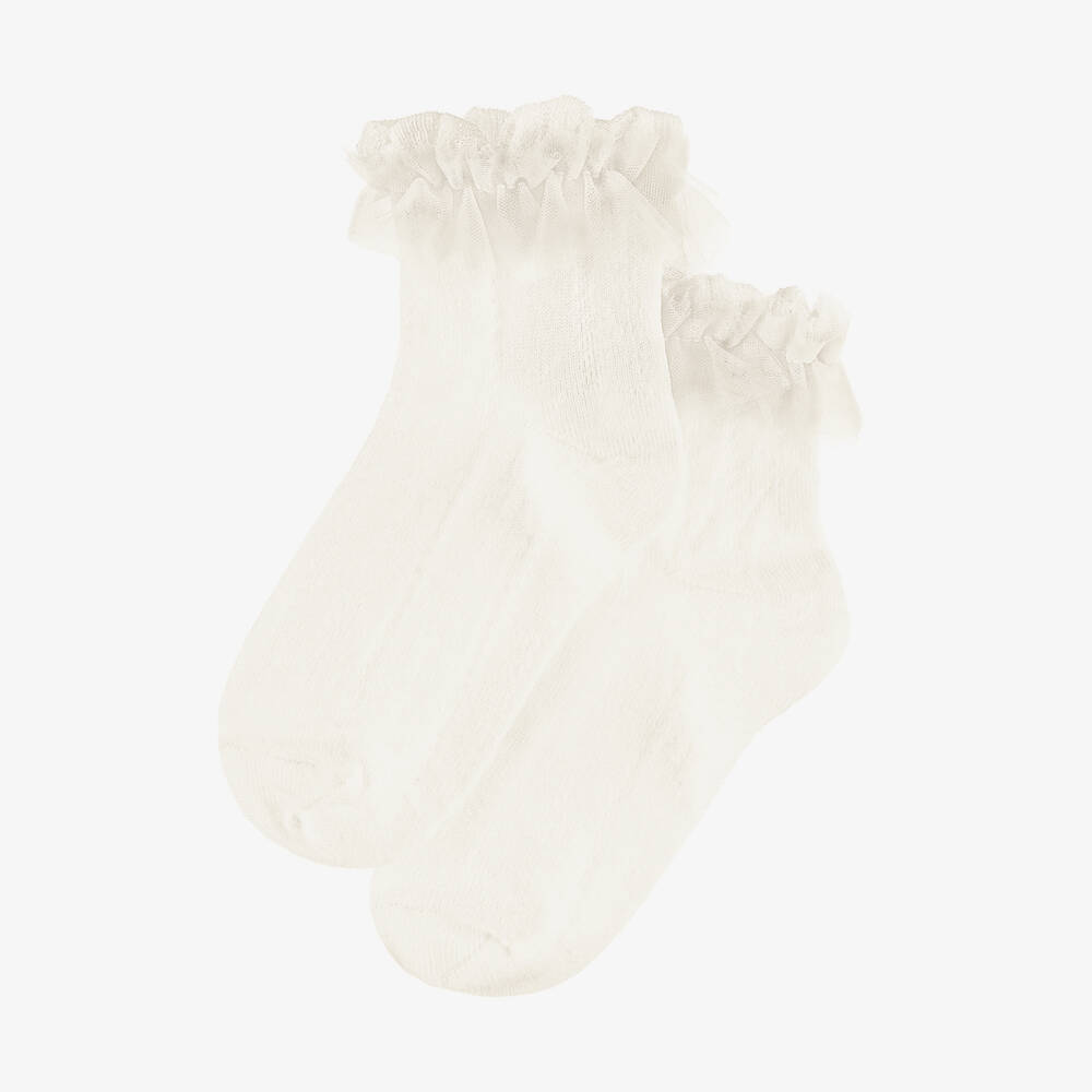 Abel & Lula-Girls Elegant Ivory Ruffled Socks | Childrensalon Outlet