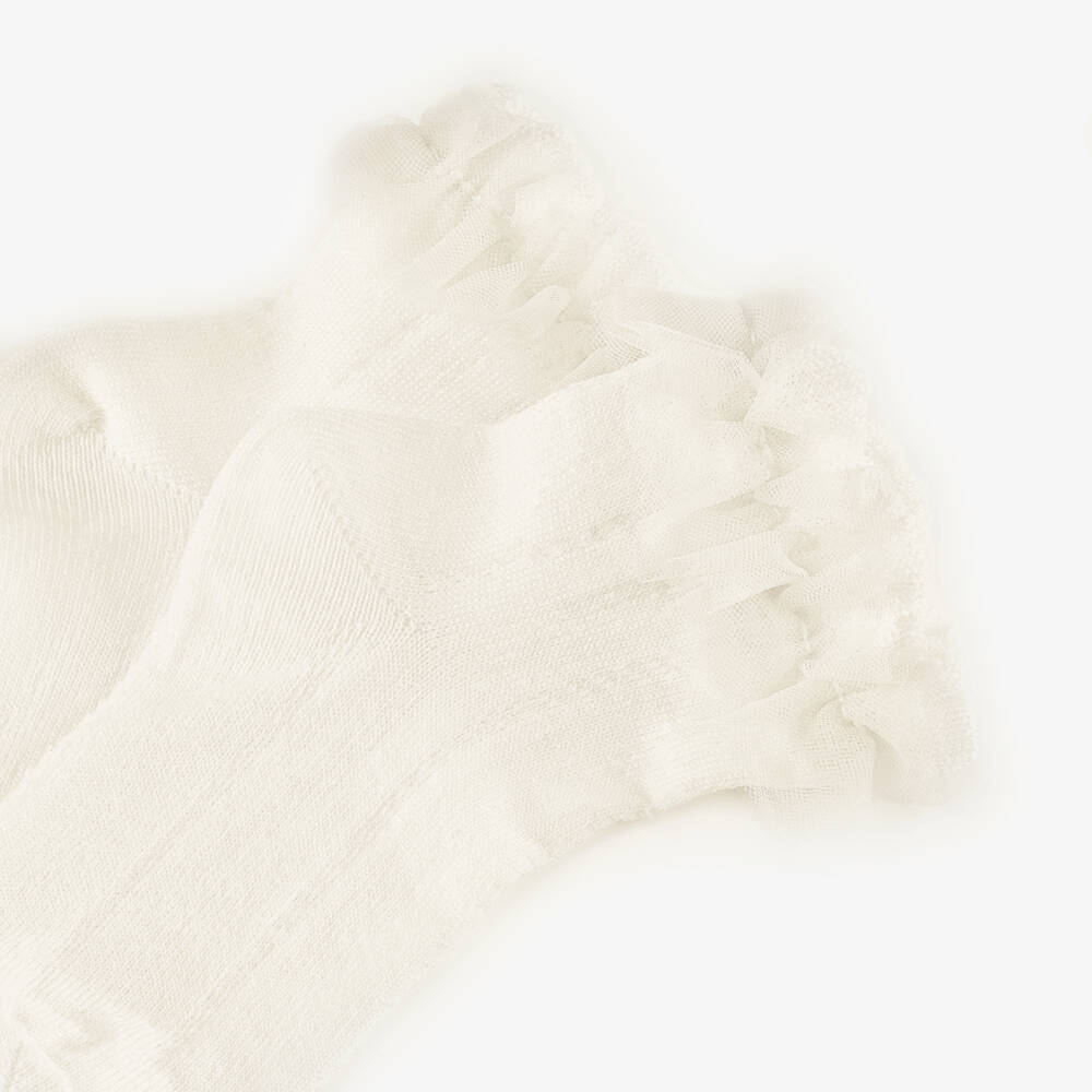 Abel & Lula-Girls Elegant Ivory Ruffled Socks | Childrensalon Outlet