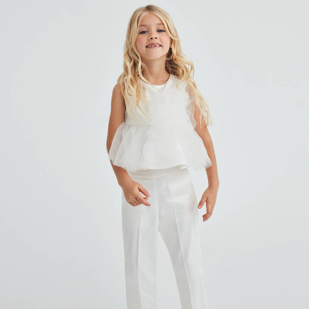 Abel & Lula-Girls Elegant Ivory Satin Ensemble | Childrensalon Outlet