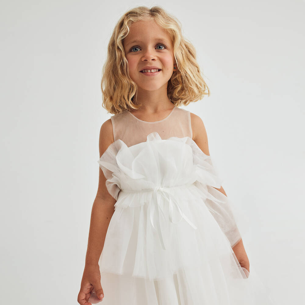 Abel & Lula-Girls Elegant Ivory Tulle Gown | Childrensalon Outlet