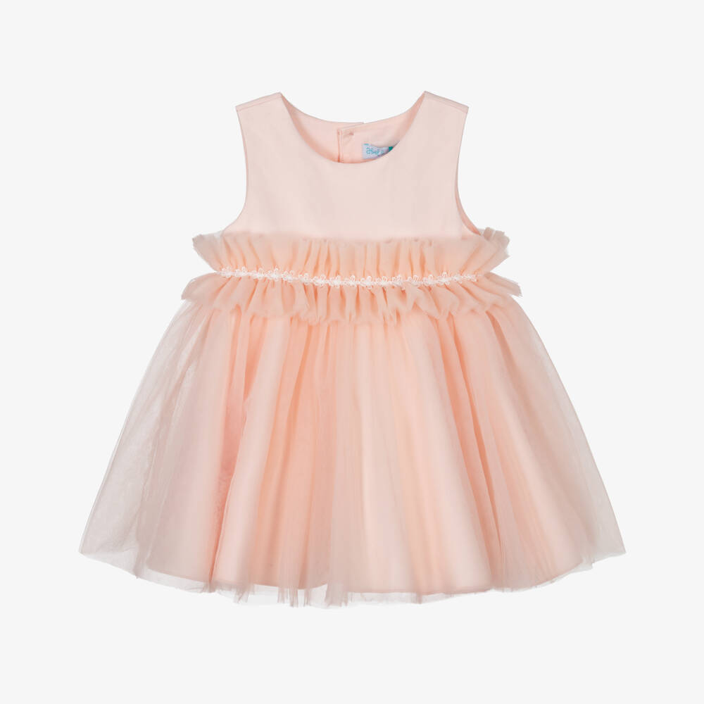 Abel & Lula-Girls Elegant Pink Ruffle Tulle Dress | Childrensalon Outlet