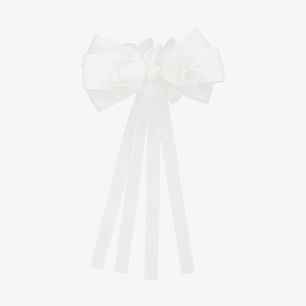 Abel & Lula-Girls Elegant White Chiffon Bow Clip | Childrensalon Outlet