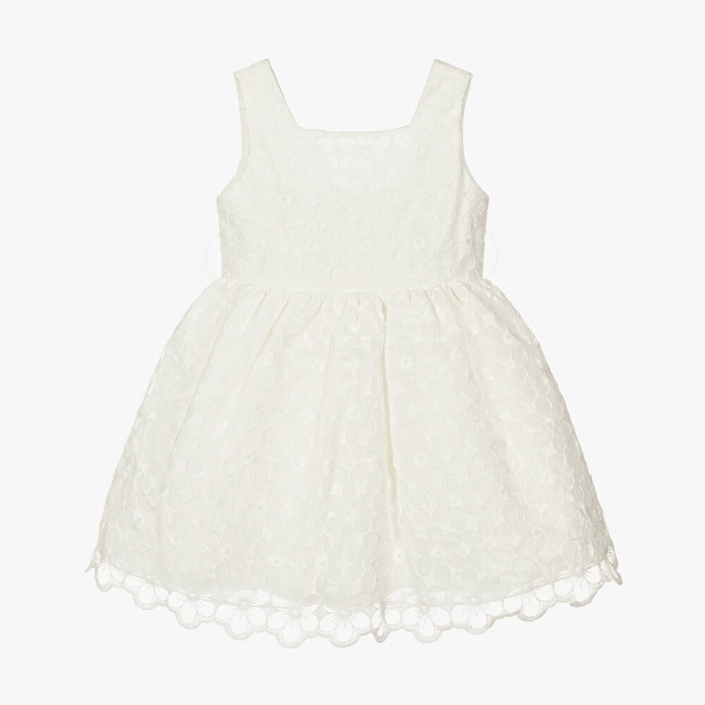 Abel & Lula-Girls Embroidered Ivory Organza Dress | Childrensalon Outlet