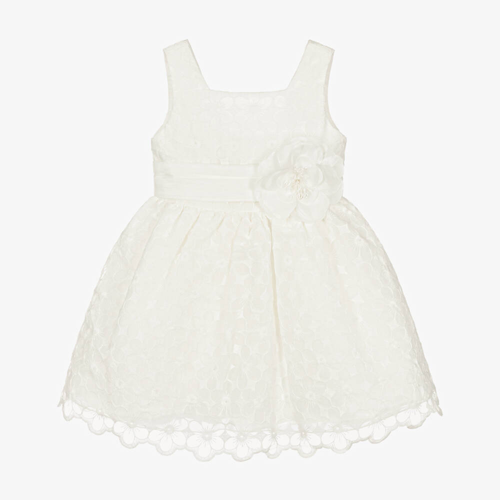 Abel & Lula-Girls Embroidered Ivory Organza Dress  | Childrensalon Outlet