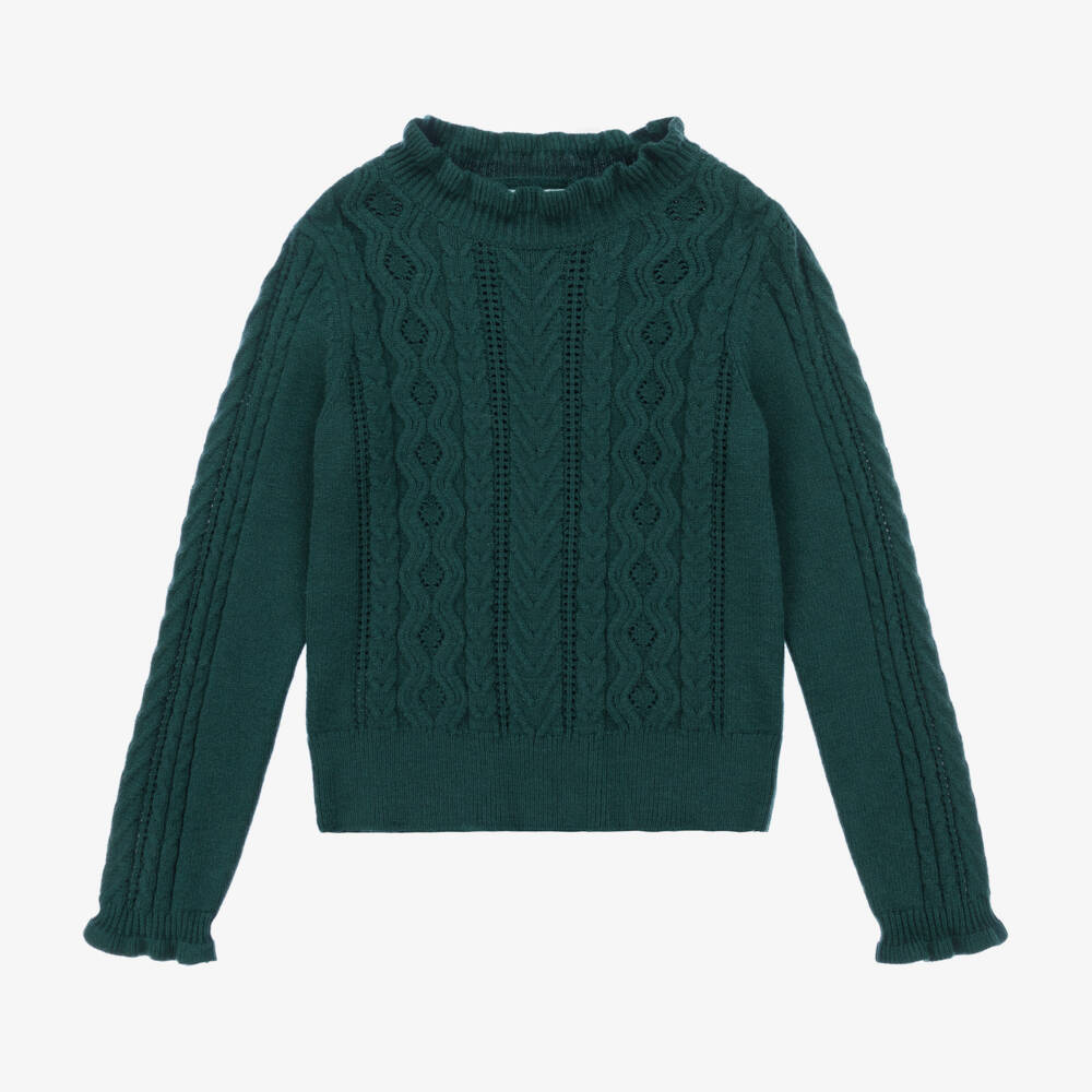 Abel & Lula-Girls Emerald Cable Knit Jumper | Childrensalon Outlet
