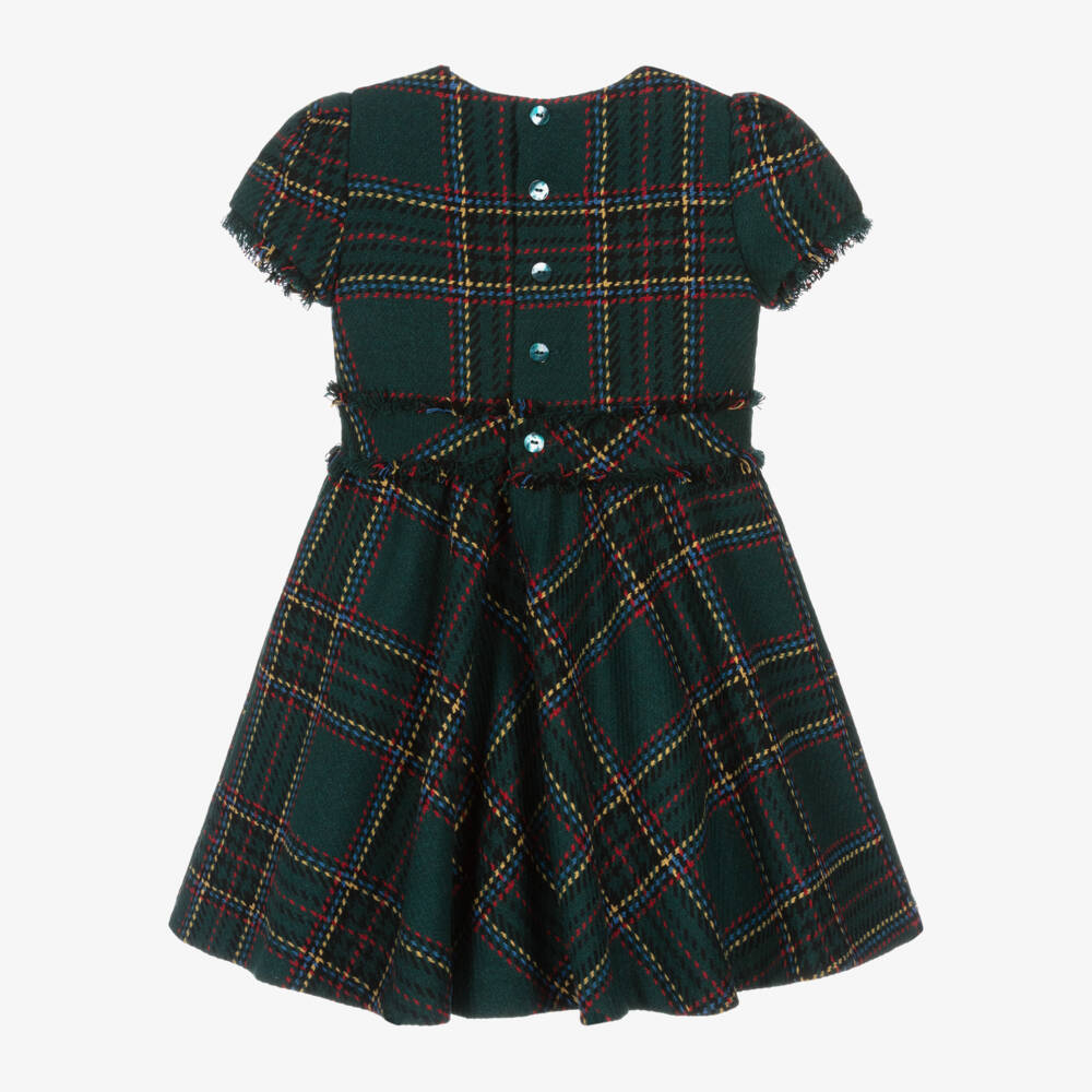 Abel & Lula-Girls Emerald Tweed Check Dress | Childrensalon Outlet