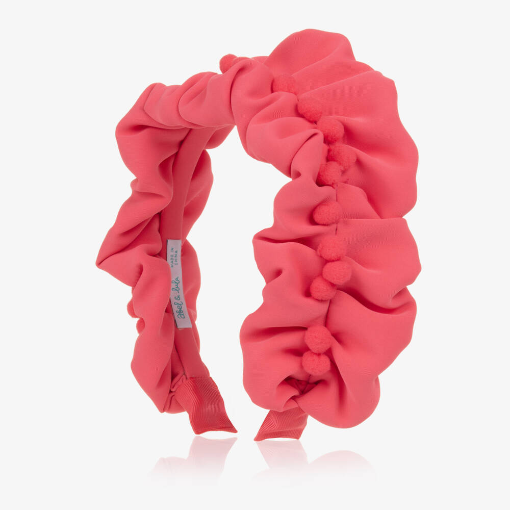 Abel & Lula-Girls Fuchsia Ruched Pom-Pom Band | Childrensalon Outlet