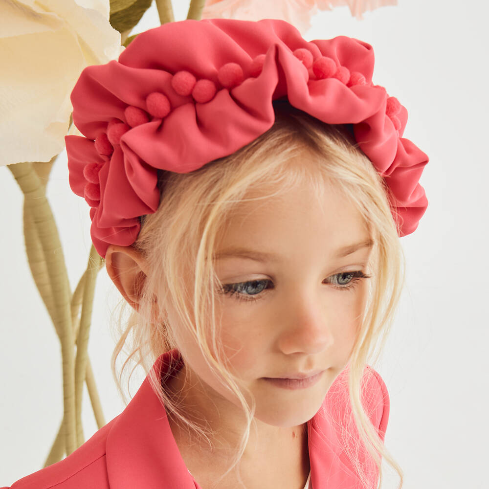 Abel & Lula-Girls Fuchsia Ruched Pom-Pom Band | Childrensalon Outlet