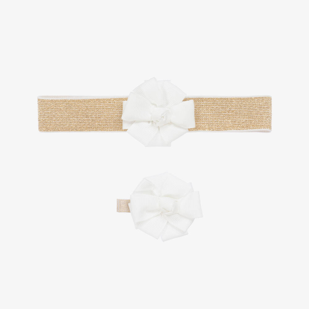 Abel & Lula-Girls Gold & Ivory Hair Set | Childrensalon Outlet