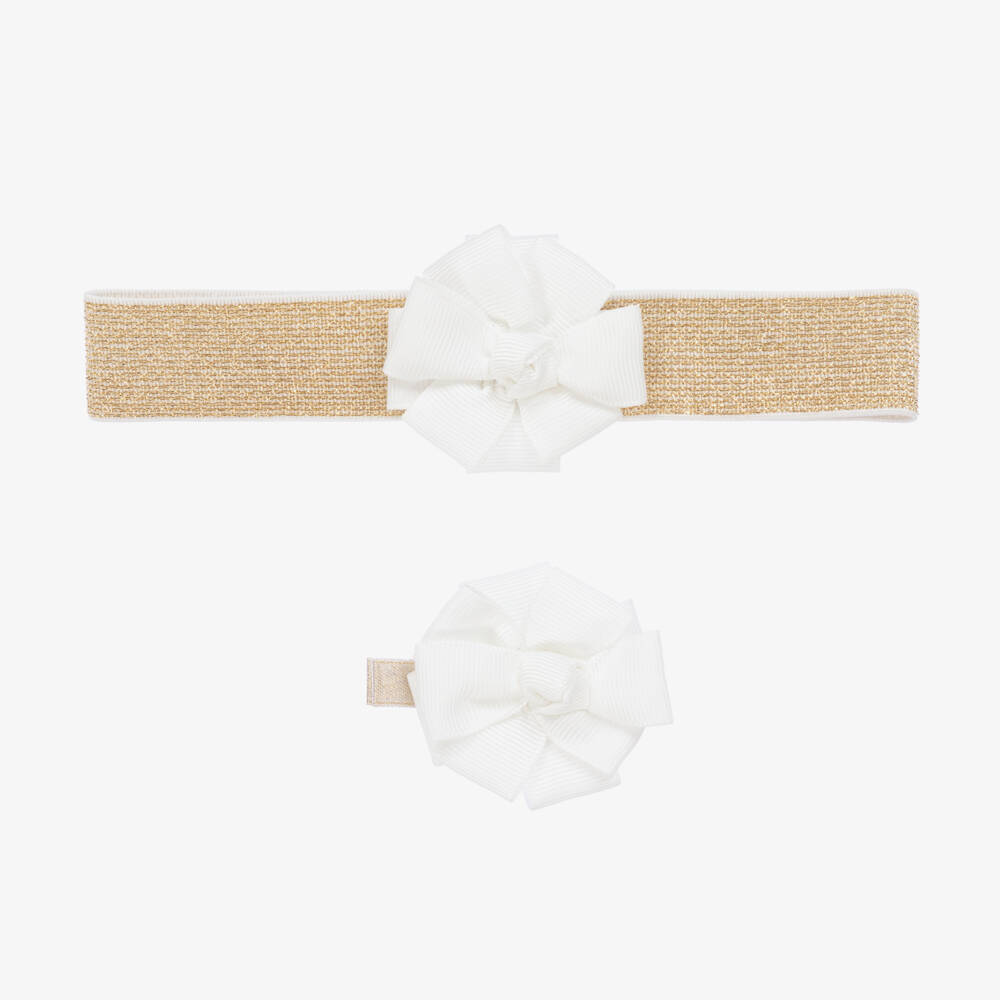 Abel & Lula-Girls Gold & Ivory Hair Set | Childrensalon Outlet