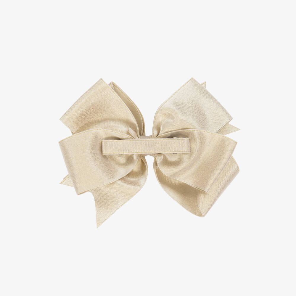 Abel & Lula-Girls Gold Satin Ribbon Bow Hair Clip (12cm) | Childrensalon Outlet
