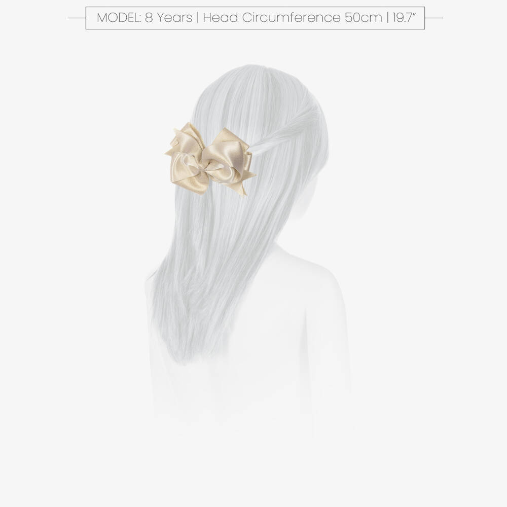 Abel & Lula-Girls Gold Satin Ribbon Bow Hair Clip (12cm) | Childrensalon Outlet